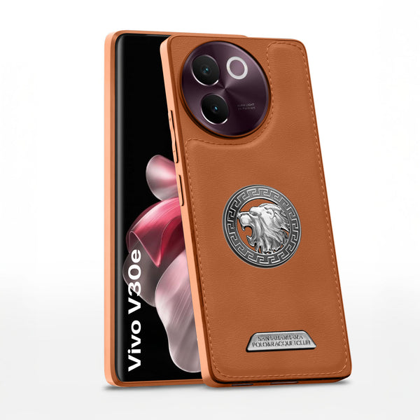 Vaku ® Vivo V30e 5G Regal Shield Metal Lion Engraved Leather Back Cover