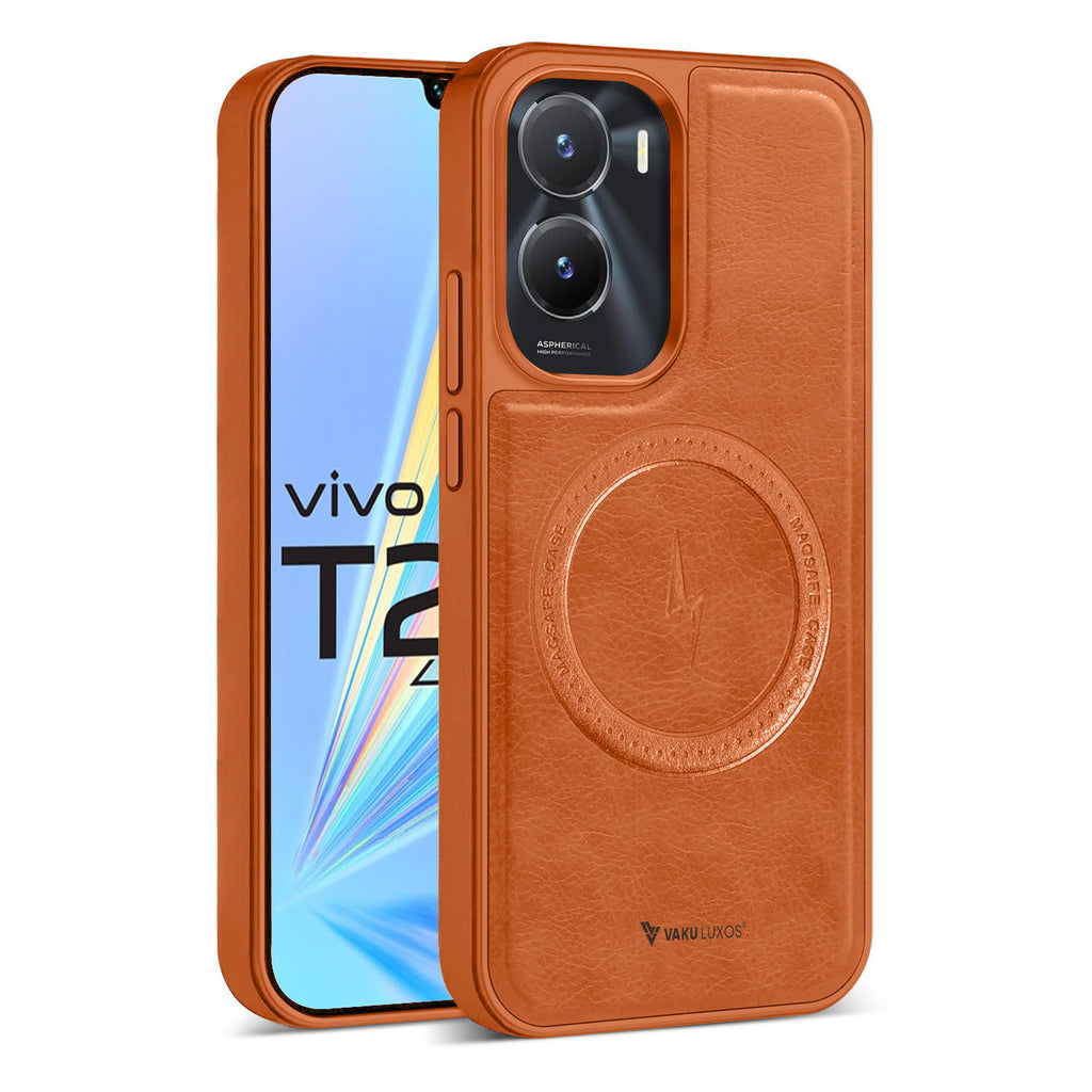 Vaku ® Vivo T2x 5G Maxtron Leather Stitched Magnetic Magsafe Back Cover