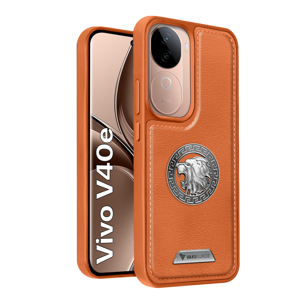 Vaku ® Vivo V40e 5G Regal Shield Metal Lion Engraved Leather Back Cover
