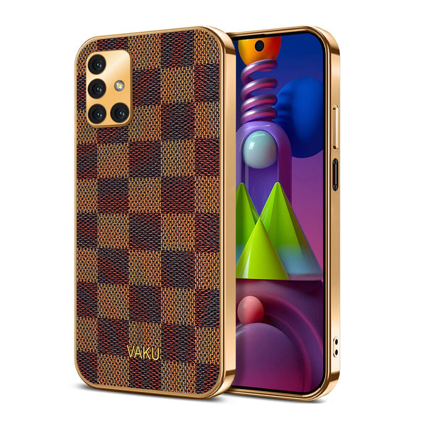 Vaku® Samsung Galaxy M51 Cheron Series Leather Stitched Gold Electroplated Soft TPU Back Cover