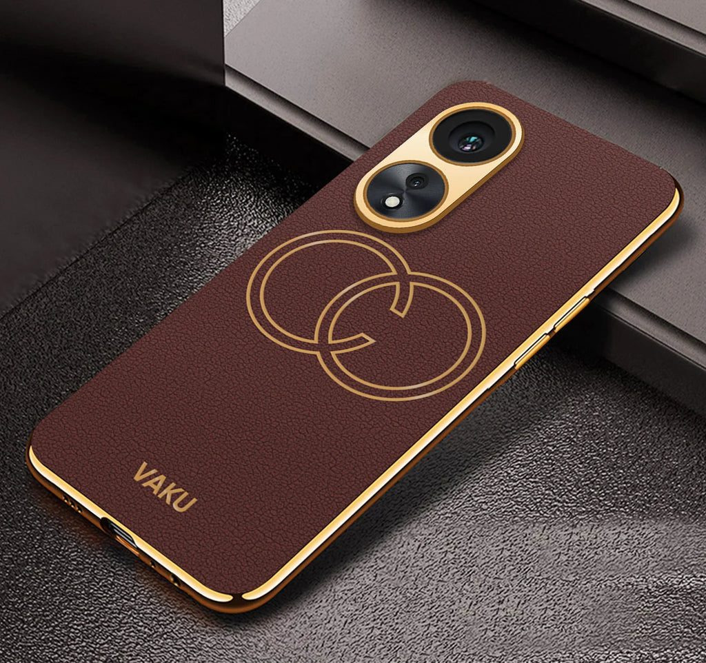 Vaku ® Oppo A78 5G Skylar Leather Pattern Gold Electroplated Soft TPU Back Cover