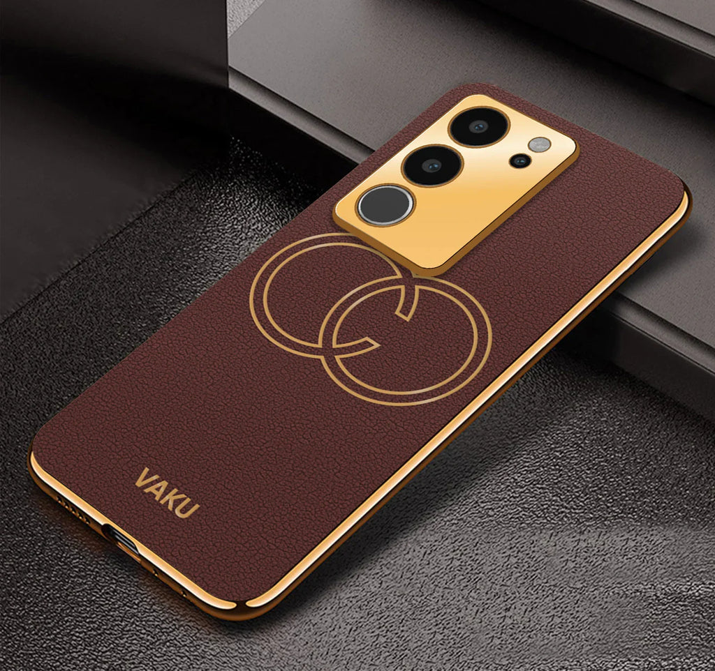 Vaku® Vivo V29 5G Skylar Leather Pattern Gold Electroplated Soft TPU Back Cover