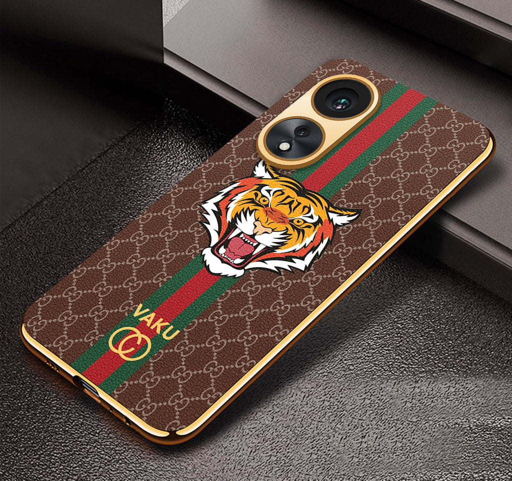 Vaku ® Oppo A58 Lynx Designer Leather Pattern Gold Electroplated Soft TPU Back Cover Case