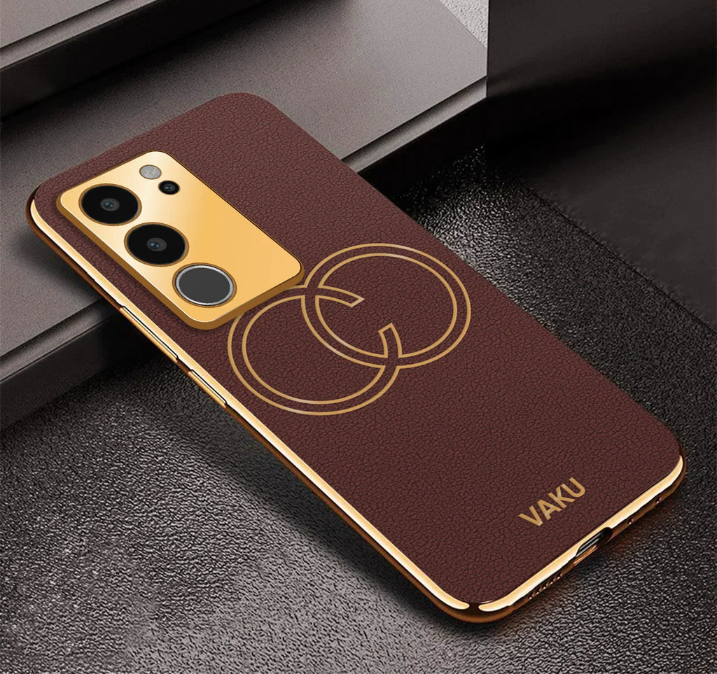 Vaku® Vivo V29 5G Skylar Leather Pattern Gold Electroplated Soft TPU Back Cover