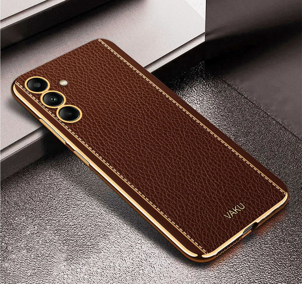 Vaku® Samsung Galaxy A24 4G Luxemberg Leather Pattern Gold Electroplated Soft TPU Back Cover