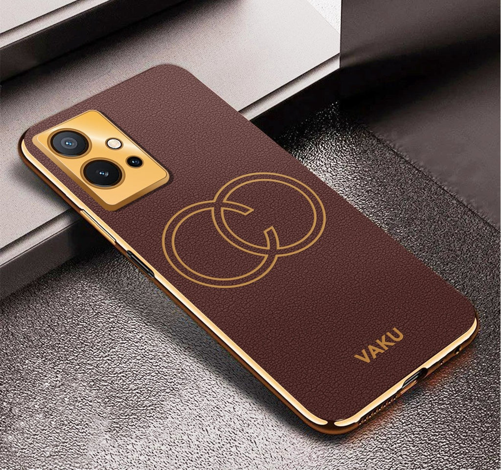 Vaku ® Vivo T1 5G Skylar Leather Pattern Gold Electroplated Soft TPU Back Cover