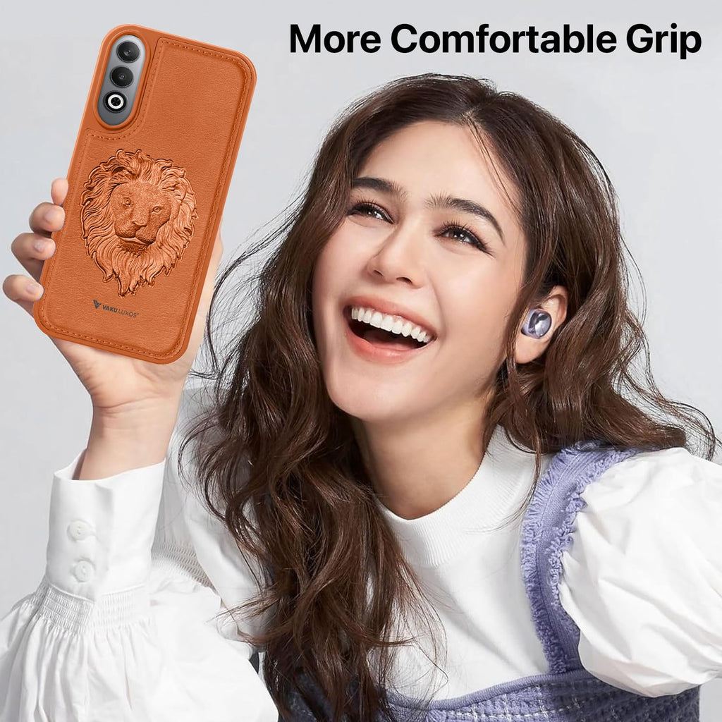 Vaku® Samsung Galaxy A25 5G Lion Embossed Luxury Designer Leather Protective Back Cover Case