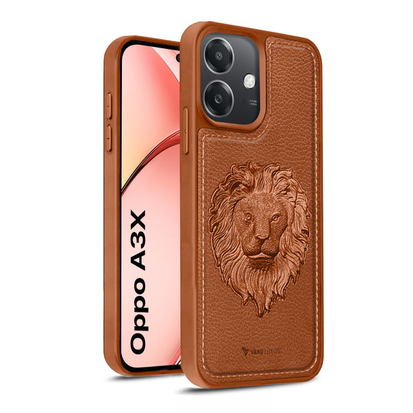 Vaku ® Oppo A3X 5G Lion Embossed Luxury Designer Leather Back Cover