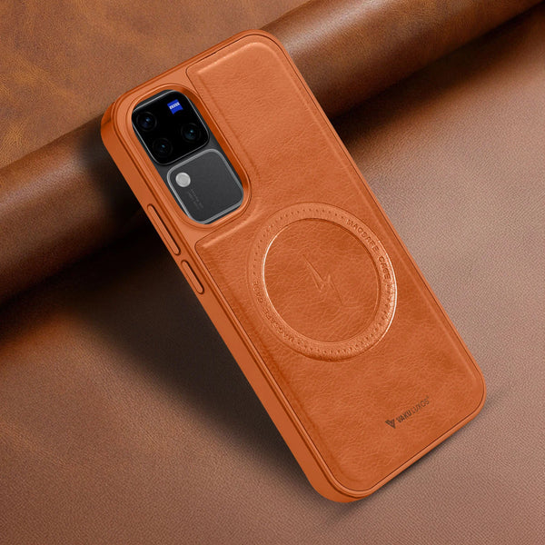 Vaku ® Vivo V30 5G Maxtron Leather Stitched Magnetic Magsafe Back Cover