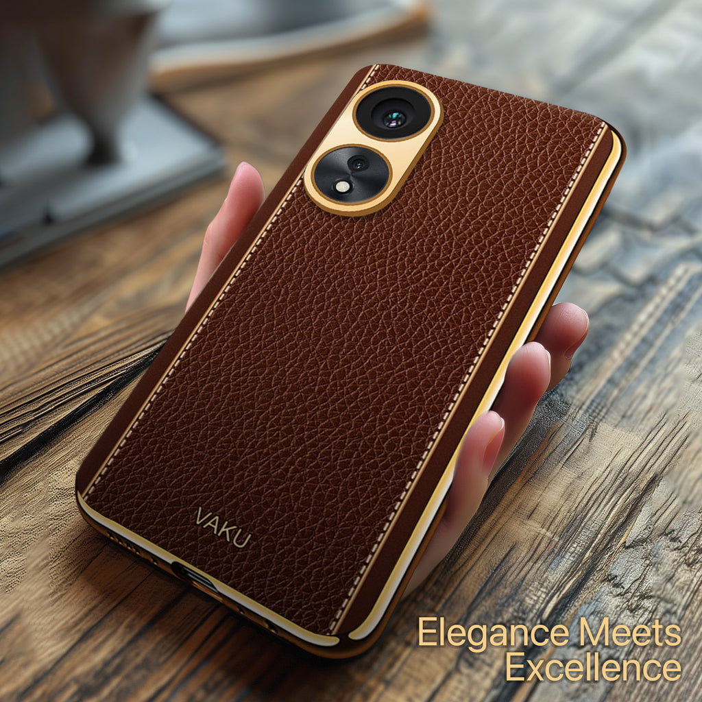 Vaku ® Oppo A38 Luxemberg Leather Pattern Gold Electroplated Soft TPU Back Cover