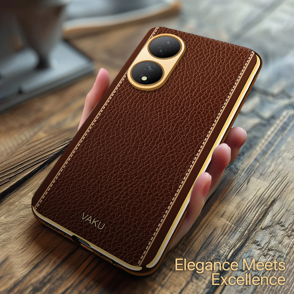 Vaku ® Vivo Y100A 5G Luxemberg Leather Pattern Gold Electroplated Soft TPU Back Cover