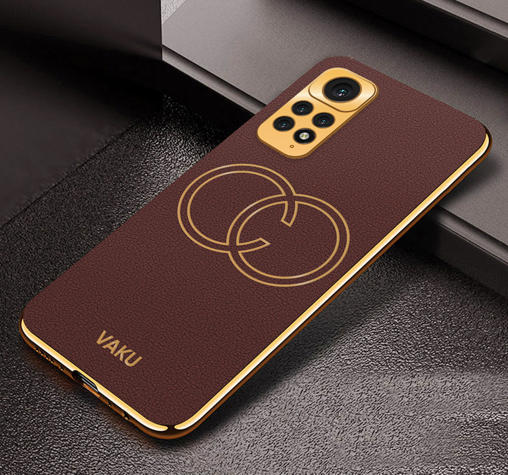 Vaku ® Xiaomi Redmi Note 11s Skylar Leather Pattern Gold Electroplated Soft TPU Back Cover