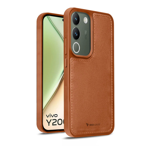 Vaku ® Vivo Y200 5G Luxe Premium Leather Stitched Protective Back Cover