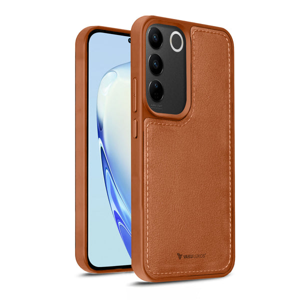Vaku ® Vivo V27 5G Luxe Premium Leather Stitched Protective Back Cover