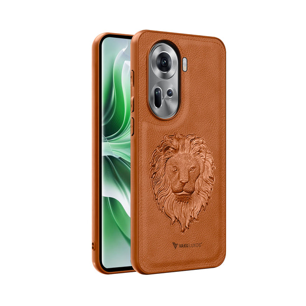 Vaku ® Oppo Reno11 5G Lion Embossed Luxury Designer Leather Back Cover