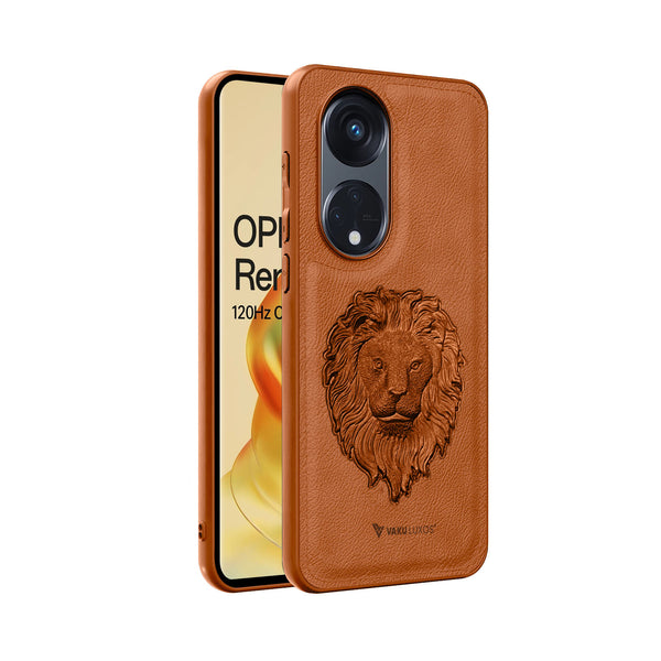 Vaku ® Oppo Reno8T 5G Lion Embossed Luxury Designer Leather Back Cover