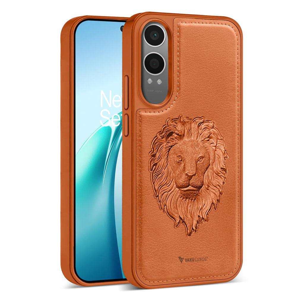 Vaku ® OnePlus Nord CE4 Lite 5G Lion Embossed Luxury Designer Leather Protective Back Cover-Jet Black