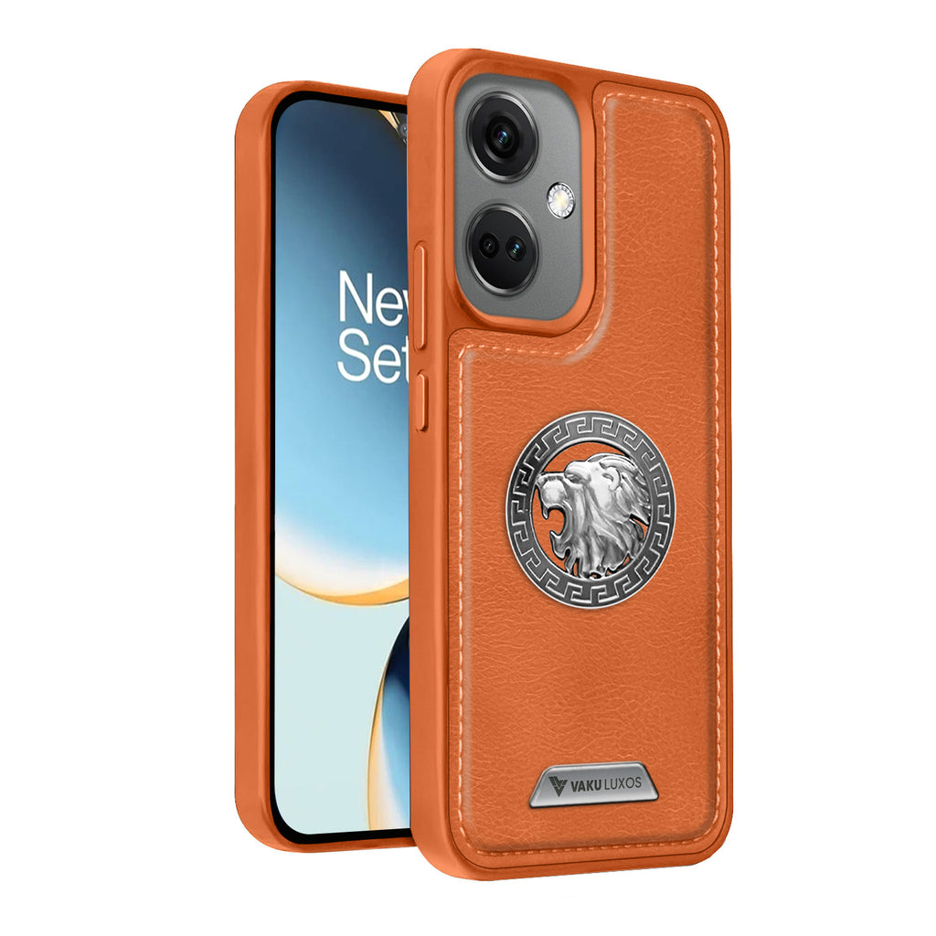 Vaku ® OnePlus Nord CE 3 5G Regal Shield Metal Lion Engraved Leather Protective Back Cover