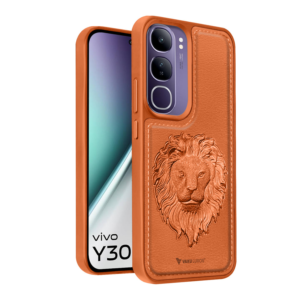Vaku ® Vivo Y300 5G Lion Embossed Luxury Designer Leather Back Cover