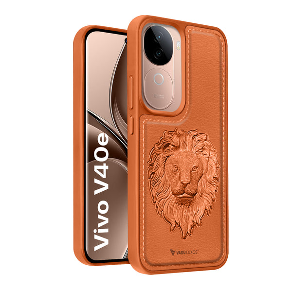 Vaku ® Vivo V40e 5G Lion Embossed Luxury Designer Leather Back Cover