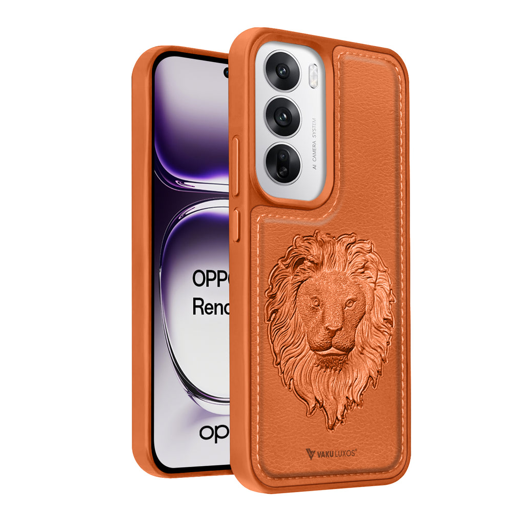 Vaku ® Oppo Reno12 Pro Lion Embossed Luxury Designer Leather Protective Back Cover