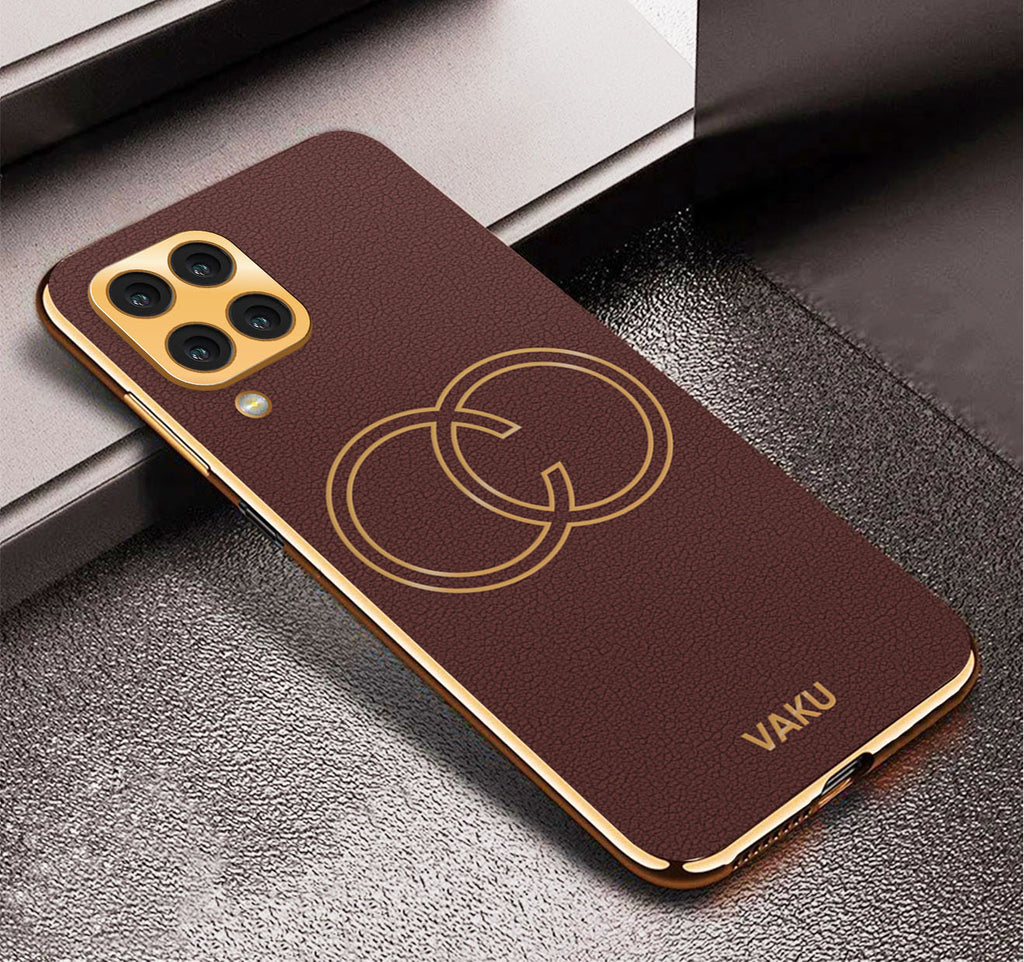 Vaku ® Samsung Galaxy M53 Skylar Leather Pattern Gold Electroplated Soft TPU Back Cover