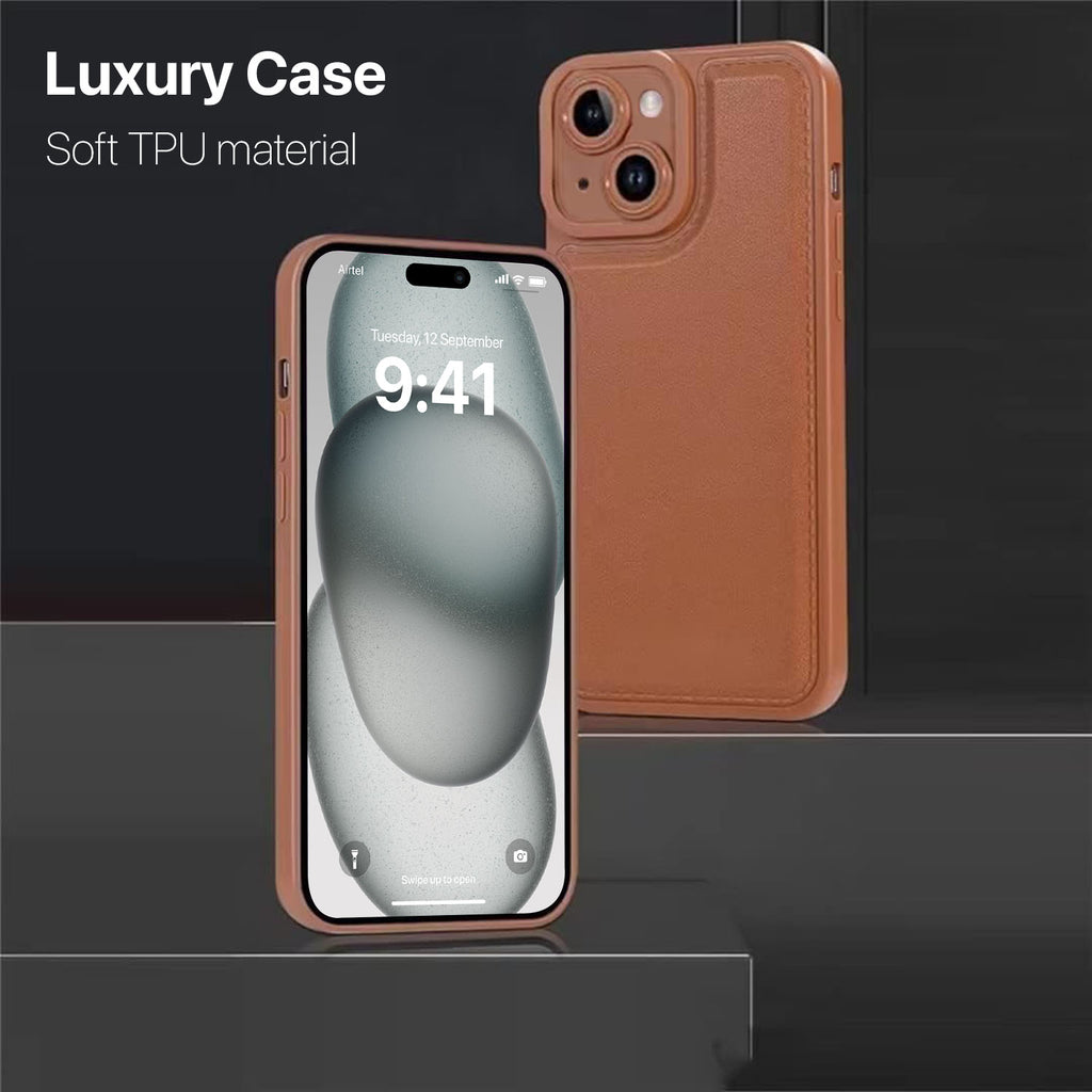 Vaku ® Apple iPhone 15 PU Leather Texture Soft Non-Slip Grip TPU Shockproof Back Cover