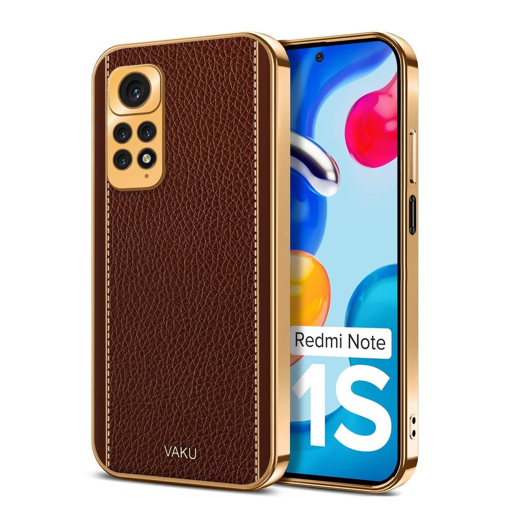 Vaku ® Redmi Note 11 Luxemberg Series Leather Stitched Gold Electroplated Soft TPU Back Cover