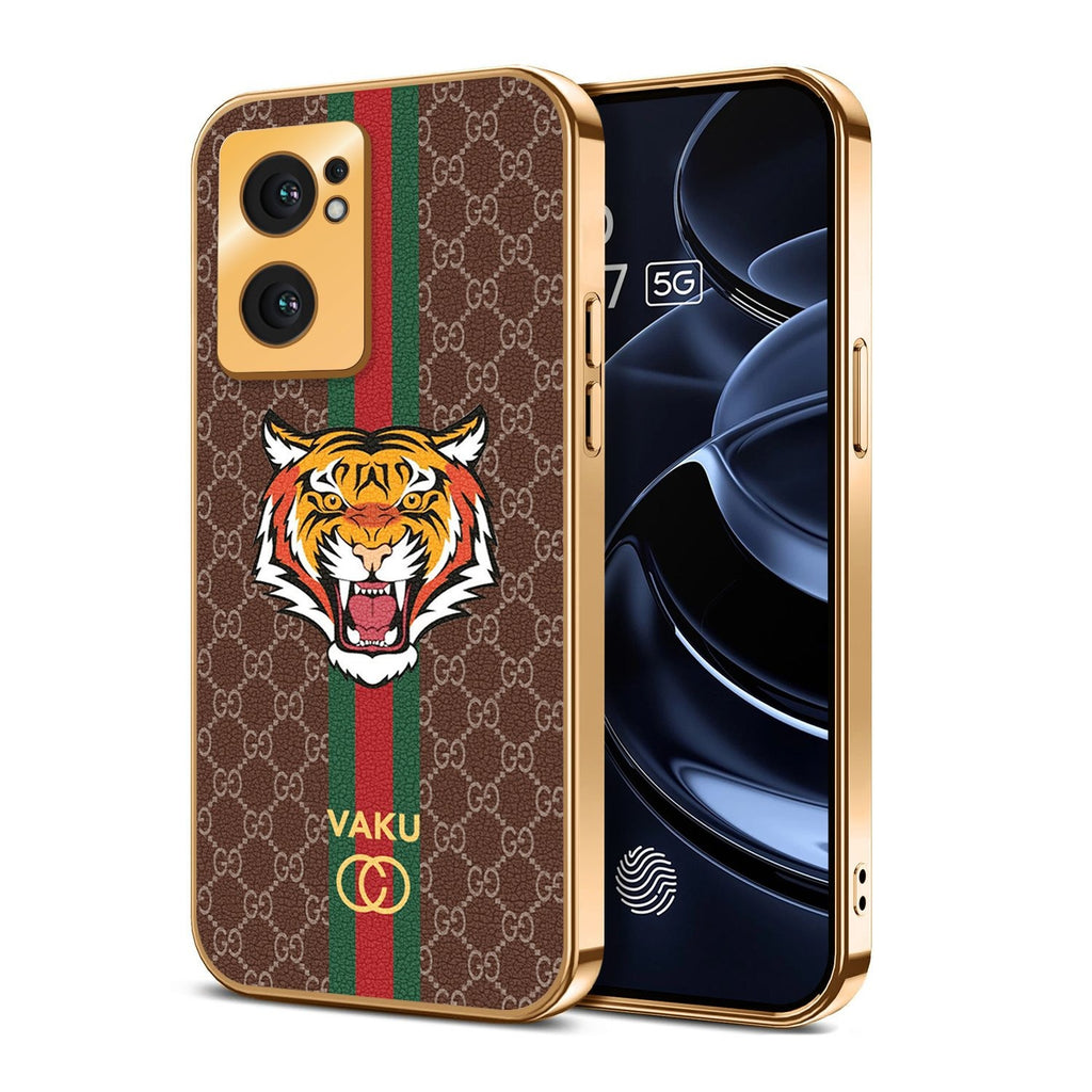 Vaku ® Oppo Reno7 5G Lynx Designer Leather Pattern Gold Electroplated Soft TPU Back Cover Case