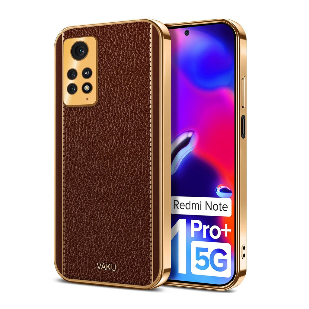 Vaku ® Redmi Note 11 Pro Luxemberg Series Leather Stitched Gold Electroplated Soft TPU Back Cover