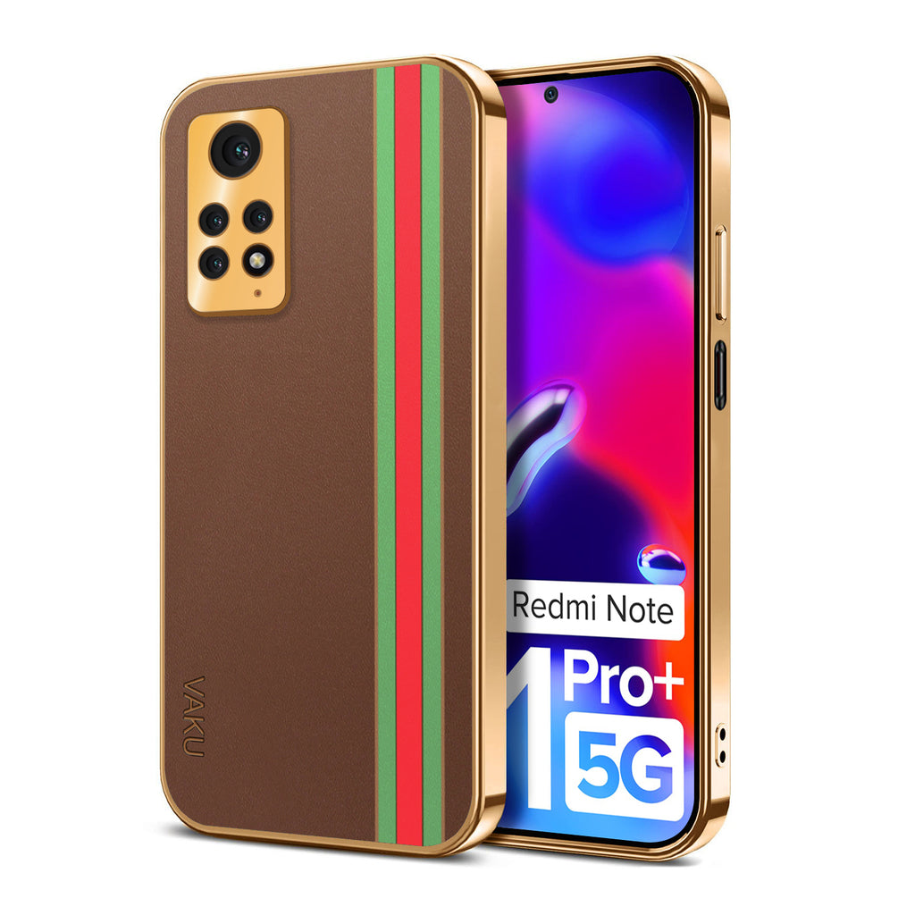 Vaku ® Xiaomi Redmi Note 11 Pro Plus Felix Line Leather Pattern Gold Electroplated Soft TPU Back Cover Case
