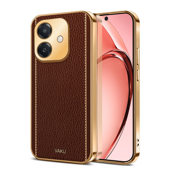 Vaku ® Oppo A3X 5G Luxemberg Leather Pattern Gold Electroplated Soft TPU Back Cover