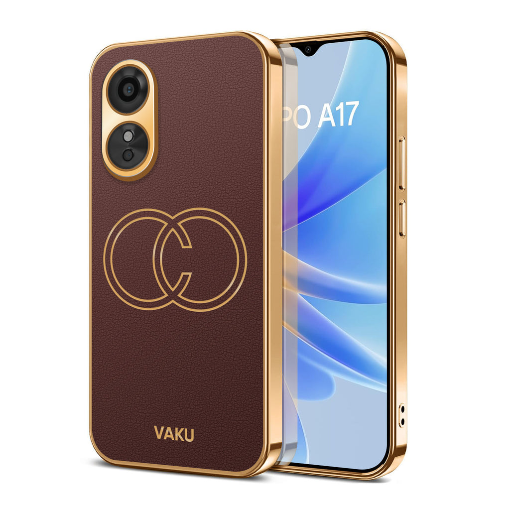 Vaku ® Oppo A17 Skylar Leather Pattern Gold Electroplated Soft TPU Back Cover