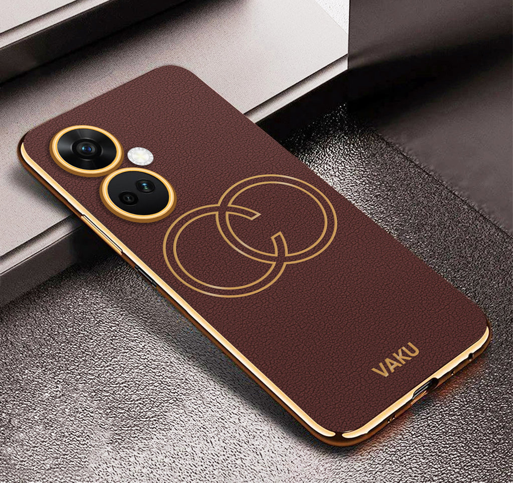 Vaku ® OnePlus Nord CE 3 5G Skylar Leather Pattern Gold Electroplated Soft TPU Back Cover