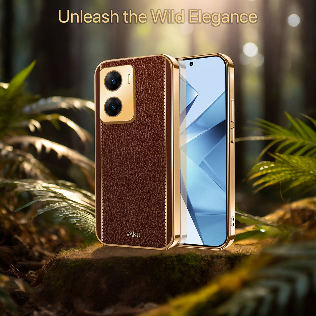Vaku® Vivo V29e 5G Luxemberg Leather Pattern Gold Electroplated