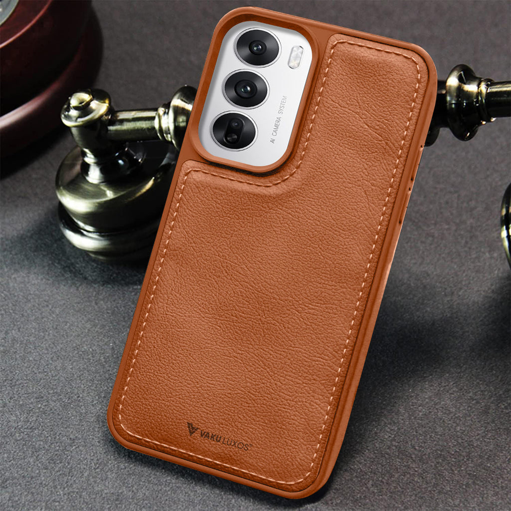 Vaku ® Oppo Reno12 5G Luxe Premium Leather Stitched Non-Slip Grip Protective Back Cover