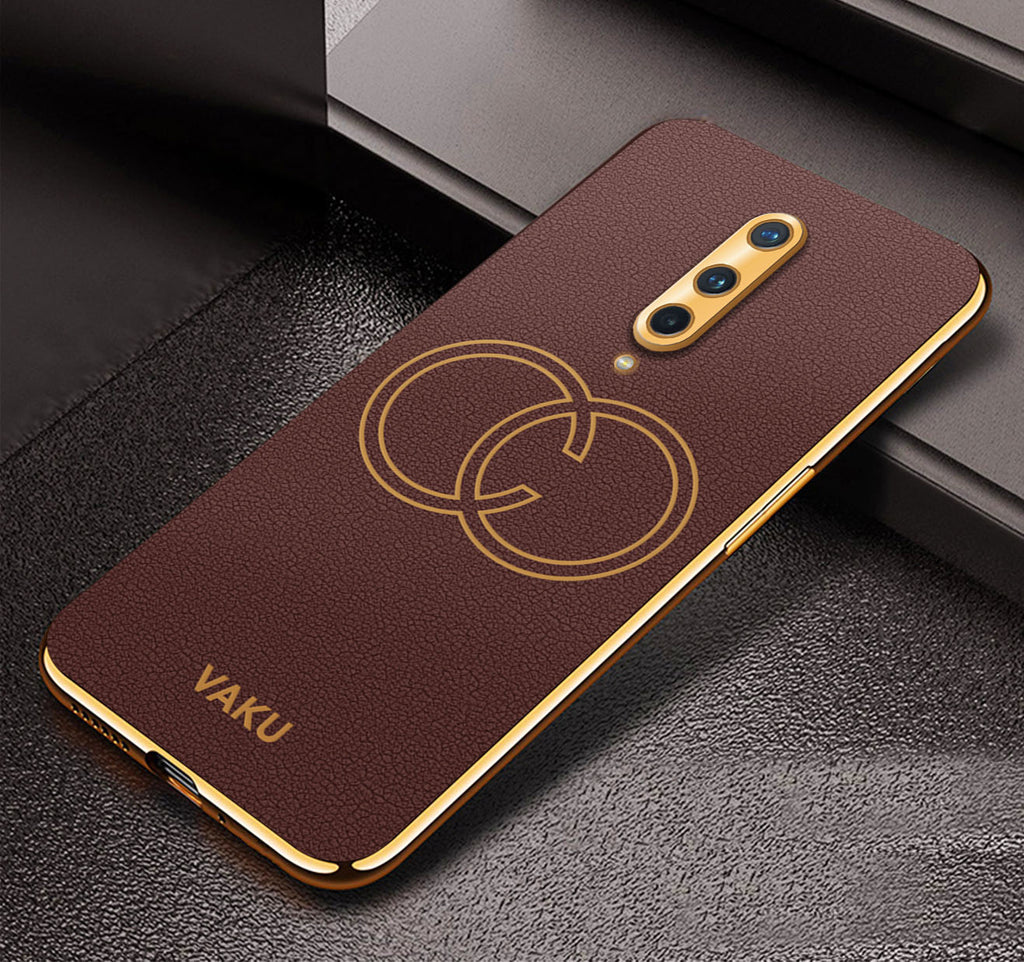 Vaku ® OnePlus 8 Skylar Leather Pattern Gold Electroplated Soft TPU Back Cover