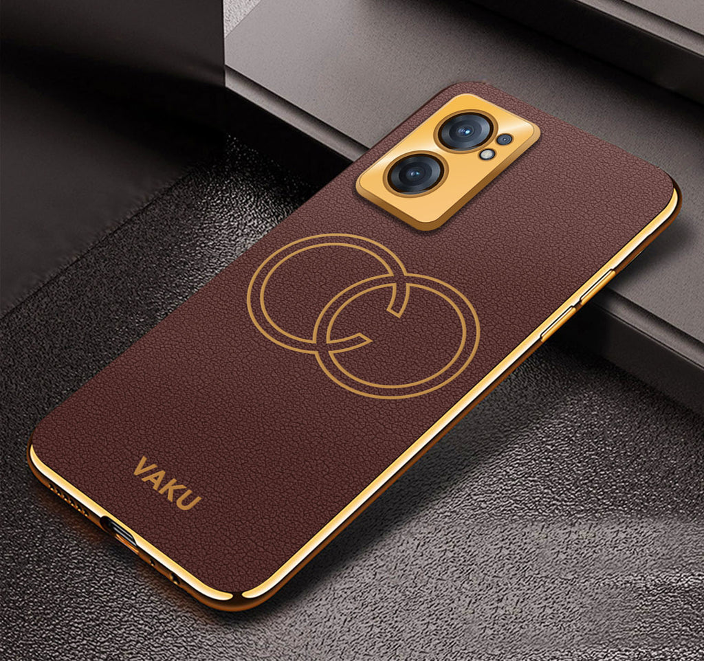 Vaku ® OnePlus Nord CE 2 5G Skylar Leather Pattern Gold Electroplated Soft TPU Back Cover