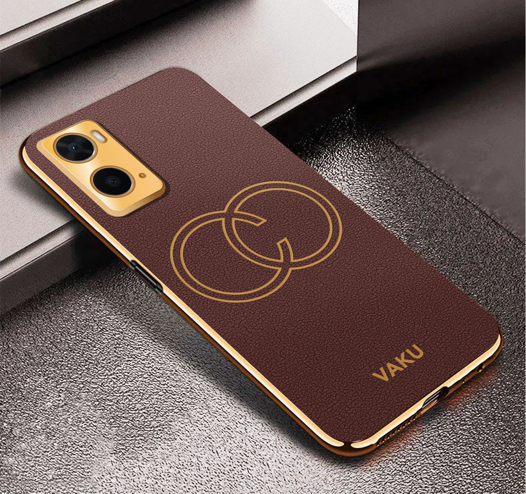 Vaku ® Oppo A96 4G Skylar Leather Pattern Gold Electroplated Soft TPU Back Cover