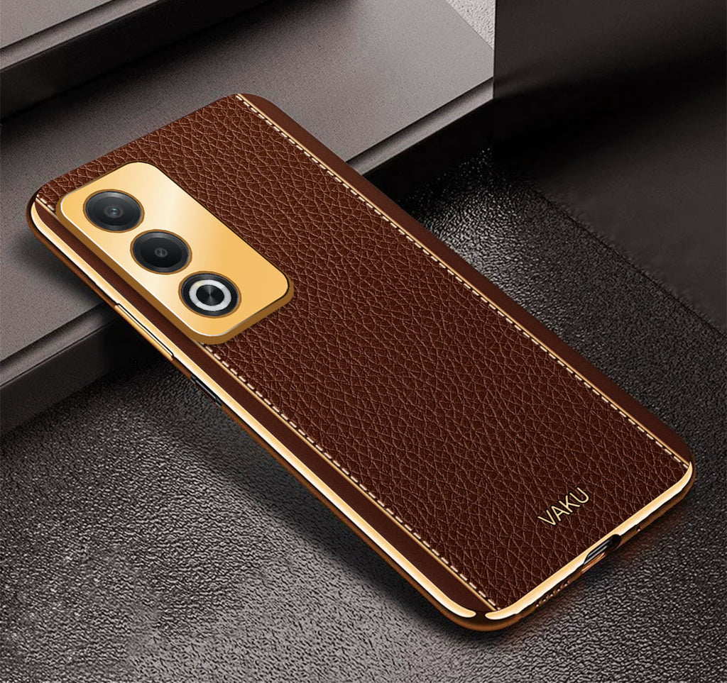 Vaku ® Oppo A3 Pro 5G Luxemberg Leather Pattern Gold Electroplated Soft TPU Back Cover