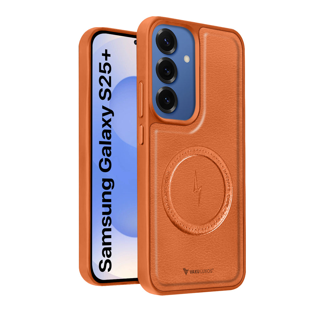Vaku ® Samsung Galaxy S25 Plus Maxtron Leather Stitched Magnetic Magsafe Non-Slip Grip Shockproof Back Cover