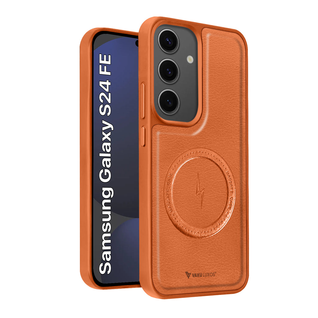 Vaku ® Samsung Galaxy S24 FE Maxtron Leather Stitched Magnetic Magsafe Non-Slip Grip Shockproof Back Cover