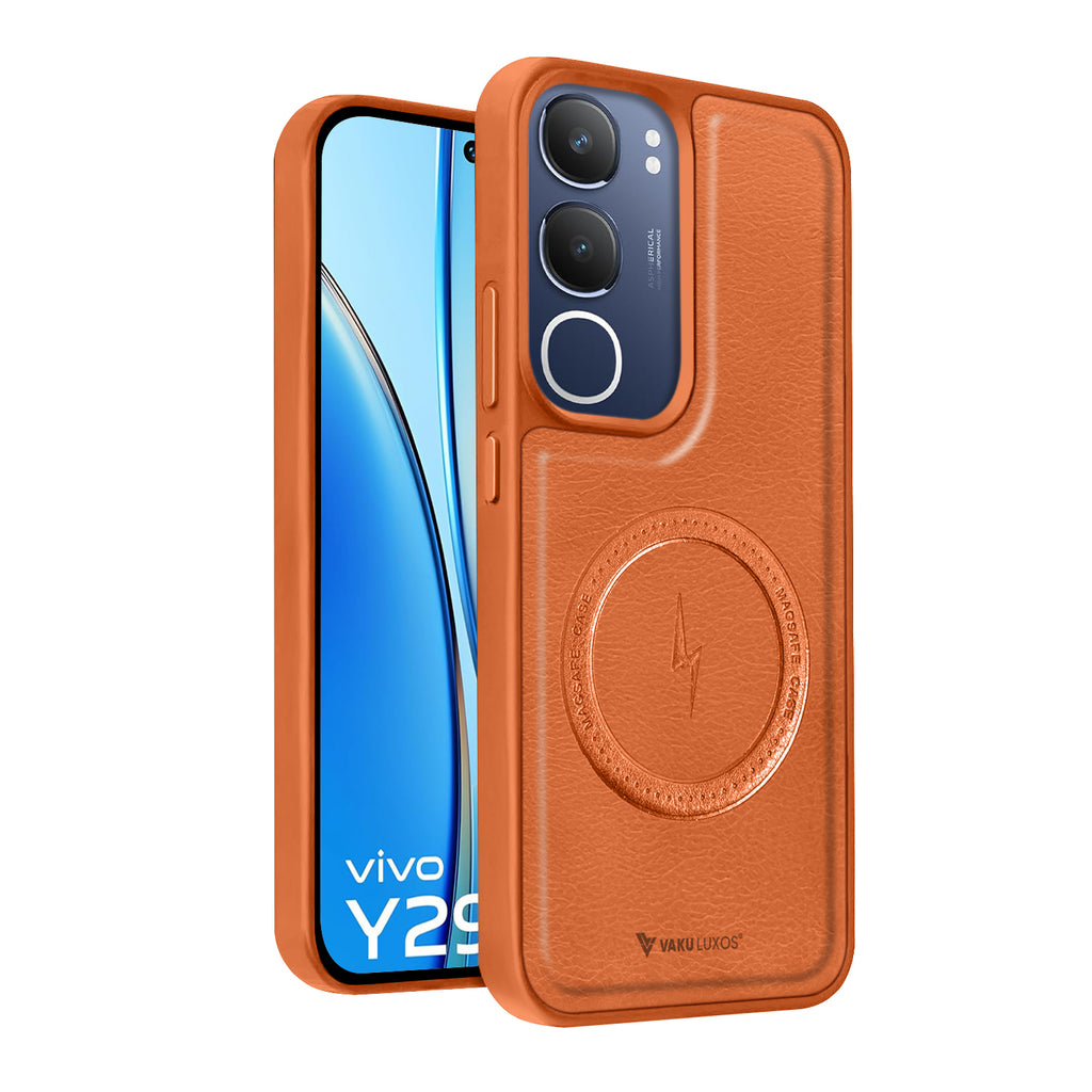 Vaku ® Vivo Y29 5G Maxtron Leather Stitched Magnetic Magsafe Back Cover