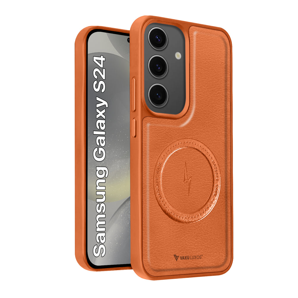 Vaku ® Samsung Galaxy S24 Maxtron Leather Stitched Magnetic Magsafe Non-Slip Grip Shockproof Back Cover