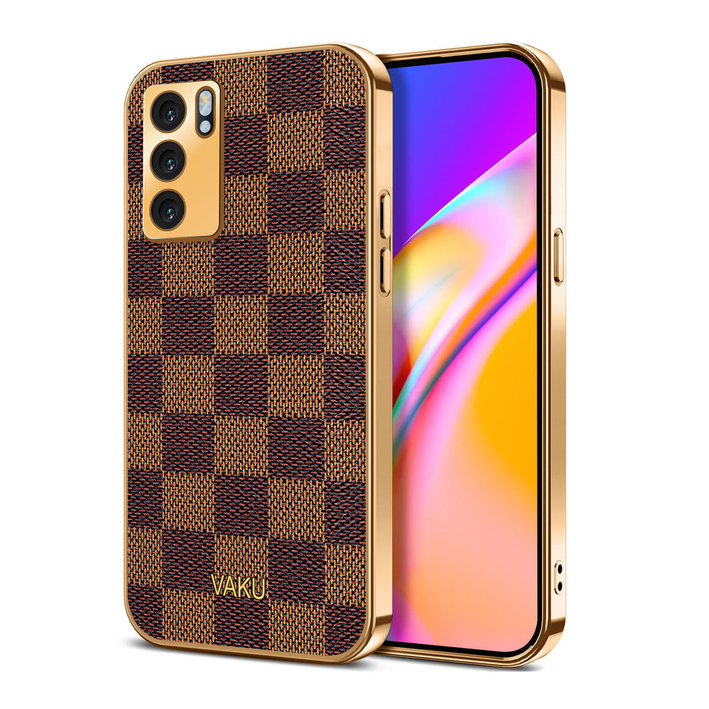 Vaku® Oppo Reno6 5G Cheron Leather Electroplated Soft TPU Back Cover