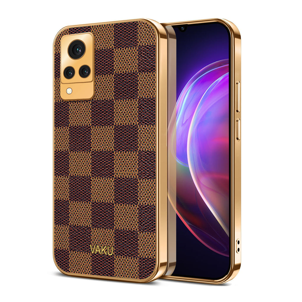Vaku® Vivo V21 5G Cheron Leather Electroplated Soft TPU Back Cover