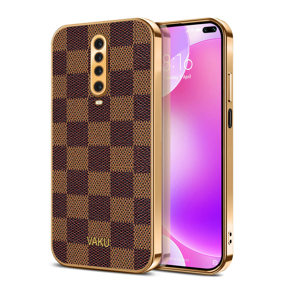 Vaku® POCO X2 Cheron Series Leather Stitched Gold Electroplated Soft TPU Back Cover