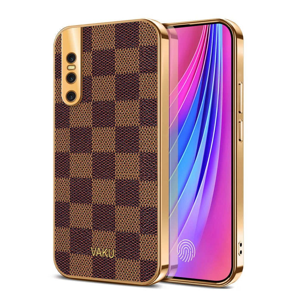 Vaku® Vivo V15 Pro Cheron Leather Electroplated Soft TPU Back Cover