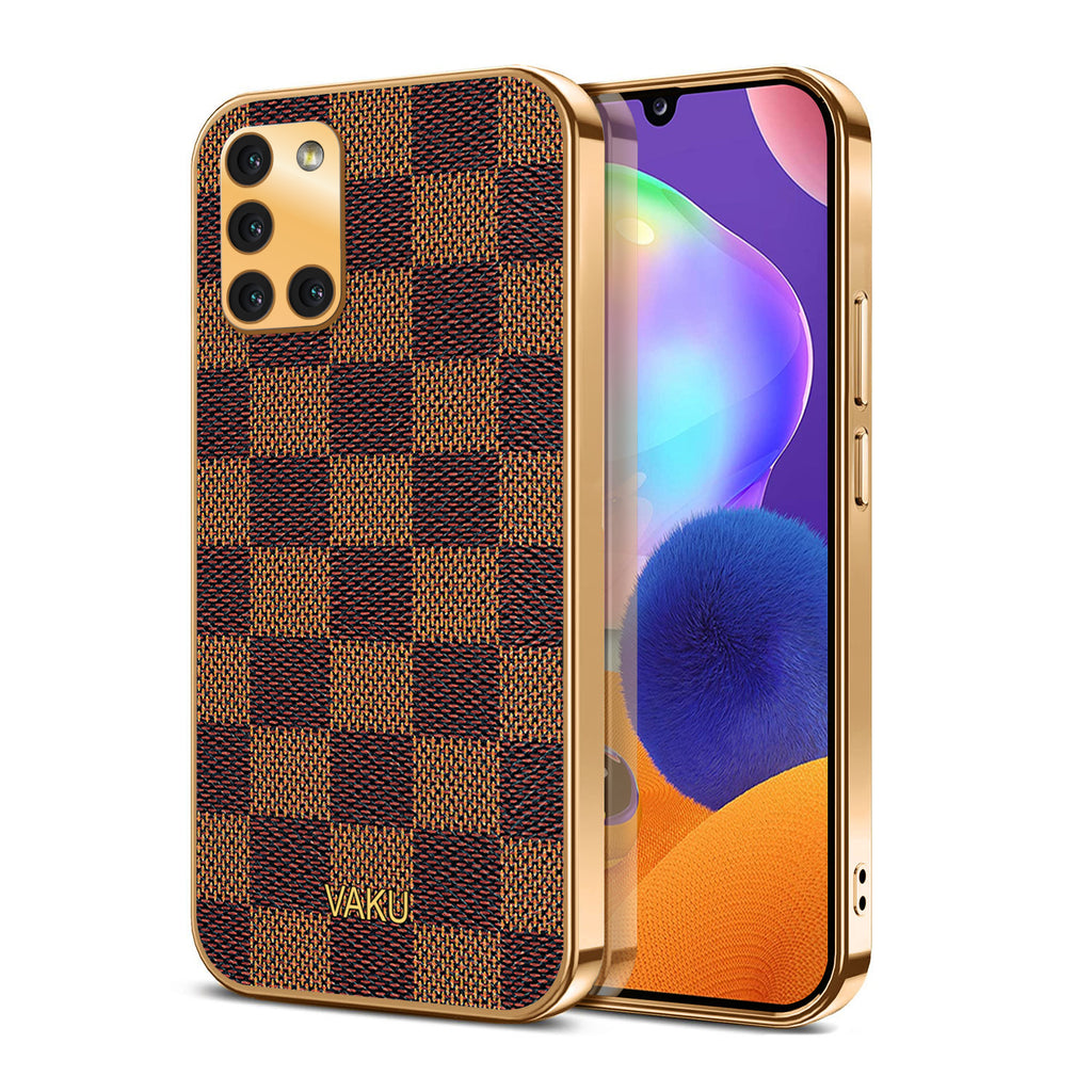 Vaku® Samsung Galaxy A31 Cheron Series Leather Stitched Gold Electroplated Soft TPU Back Cover
