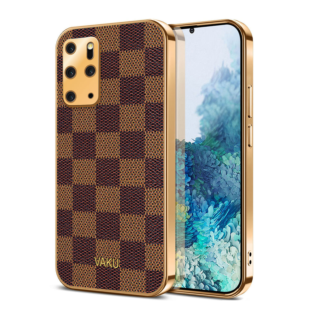 Vaku® Samsung Galaxy S20 Plus Cheron Series Leather Stitched Gold Electroplated Soft TPU Back Cover
